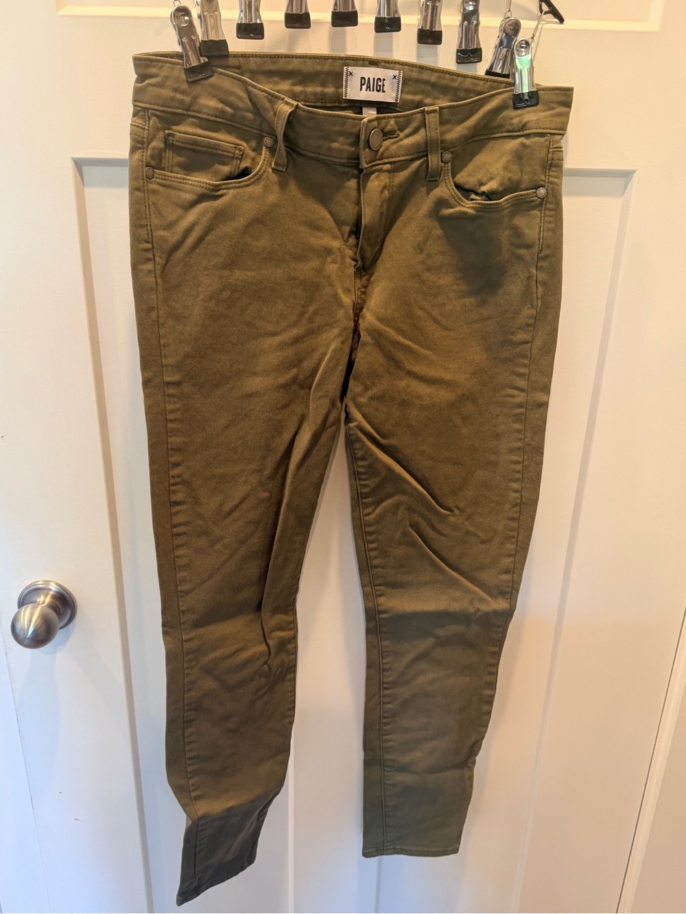 PAIGE Olive Green Skinny Jeans Women’s Size 29 Stretch Mid Rise Denim Pants
